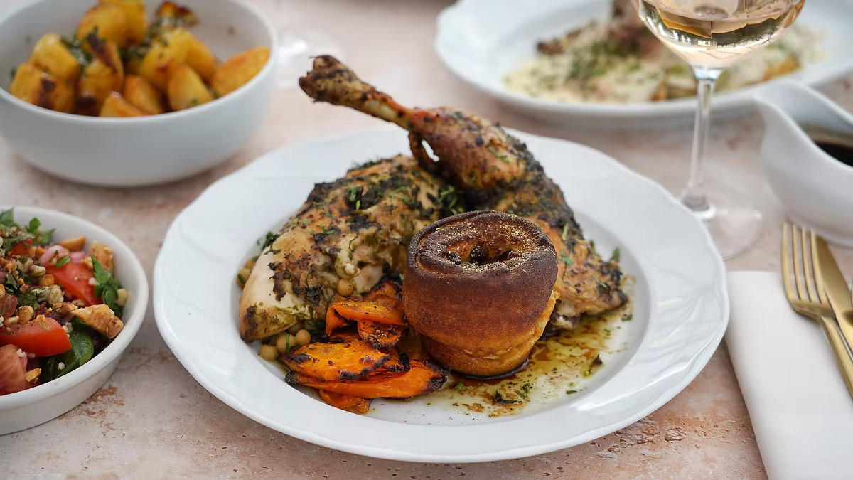Kapara Sunday Roast – herb-roasted chicken with bone marrow and roasted carrots